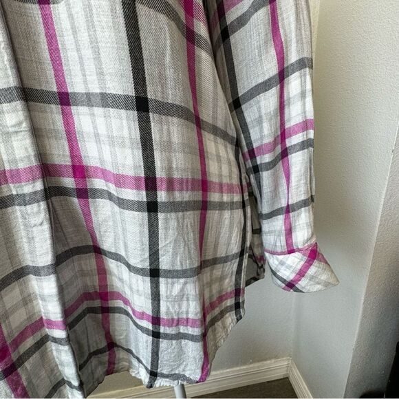 Vince Camuto Plaid Boyfriend Shirt Plaid High Low Long Sleeve SZ XS - Picture 12 of 14